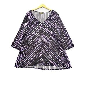 Bob Mackie Tunic Women Plus Sz 3X Black Purple Artsy Flowy Slinky Top Stretch